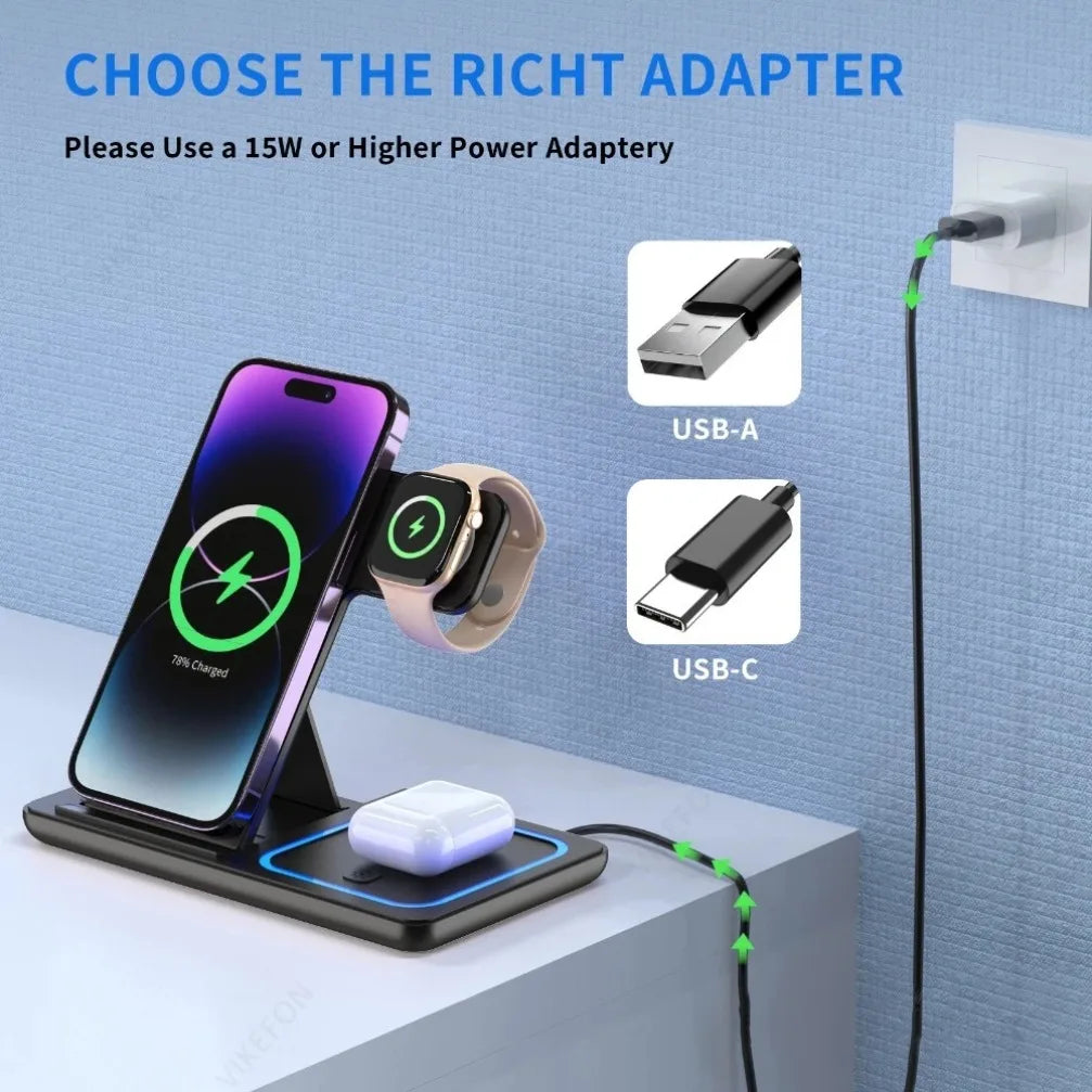 Station de charge sans fil 3 en 1 — Pliable