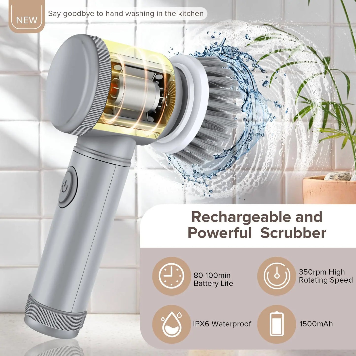 Brosse de nettoyage électrique — 5 têtes interchangeables
